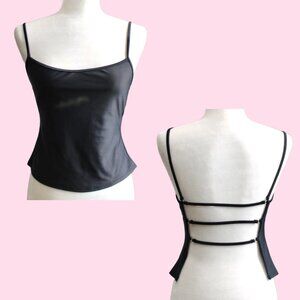 La Blanca Black Open-Back Spaghetti Strap Tankini Bikini Swim Tank Top Size 8